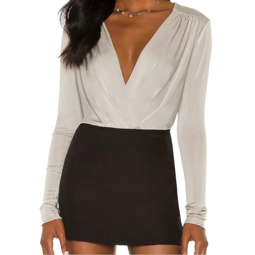Free People Turnt Long Sleeve Bodysuit in Silver Oxide Size Medium NWT $68